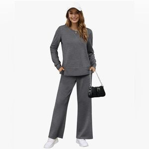 NWOT OFEEFAN Comfy 2-Piece Loungewear Set With Top and Wide Leg Pants Size - S‎